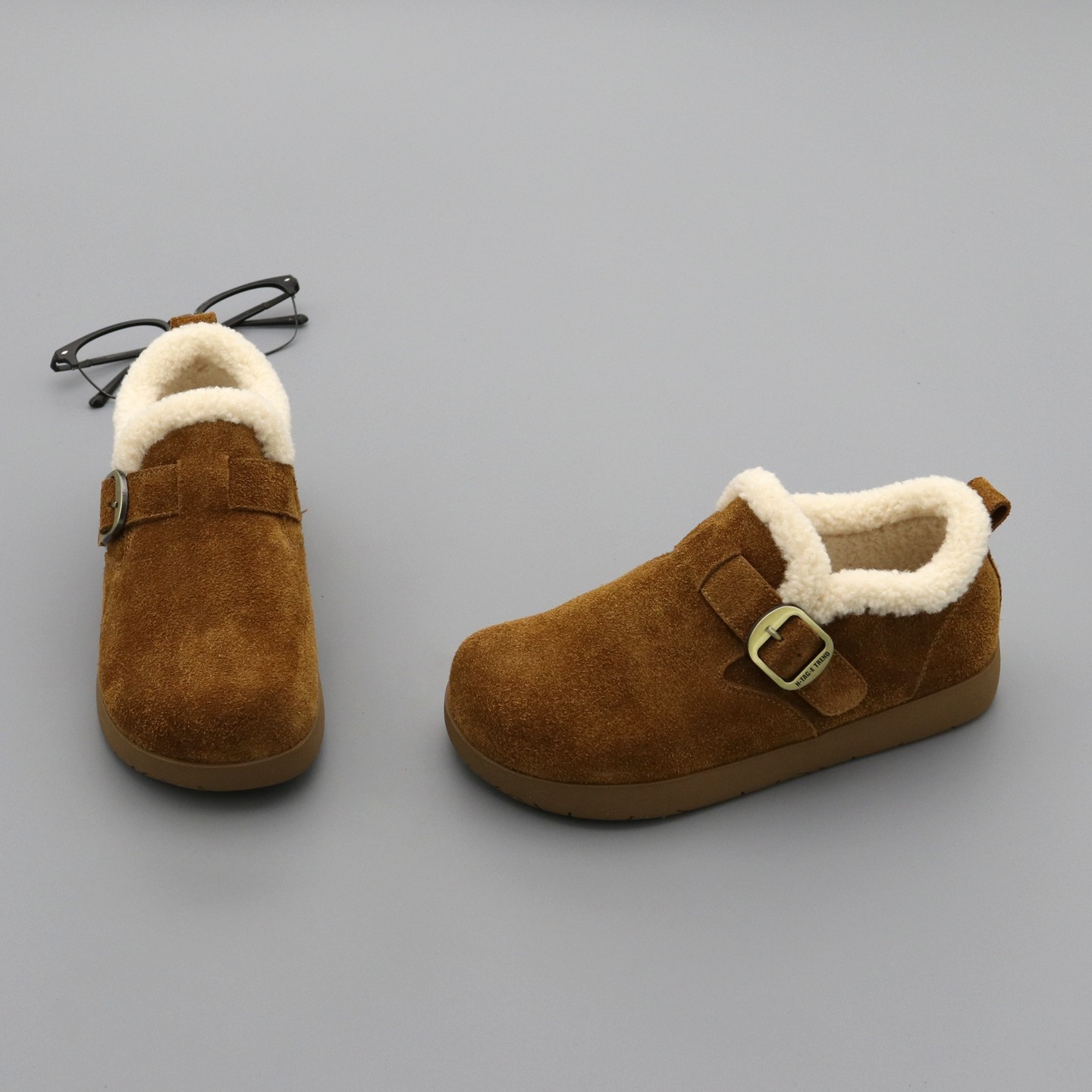 全包勃肯鞋女棉鞋2025冬季圆头真皮羊羔毛加绒保暖平底懒人毛毛鞋,女鞋,勃肯鞋/软木鞋,淘宝优惠券,粉丝福利购,淘宝优惠卷