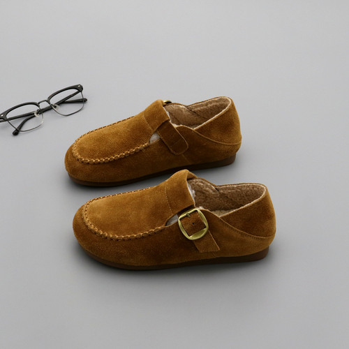 真皮勃肯鞋女平底加绒保暖豆豆鞋