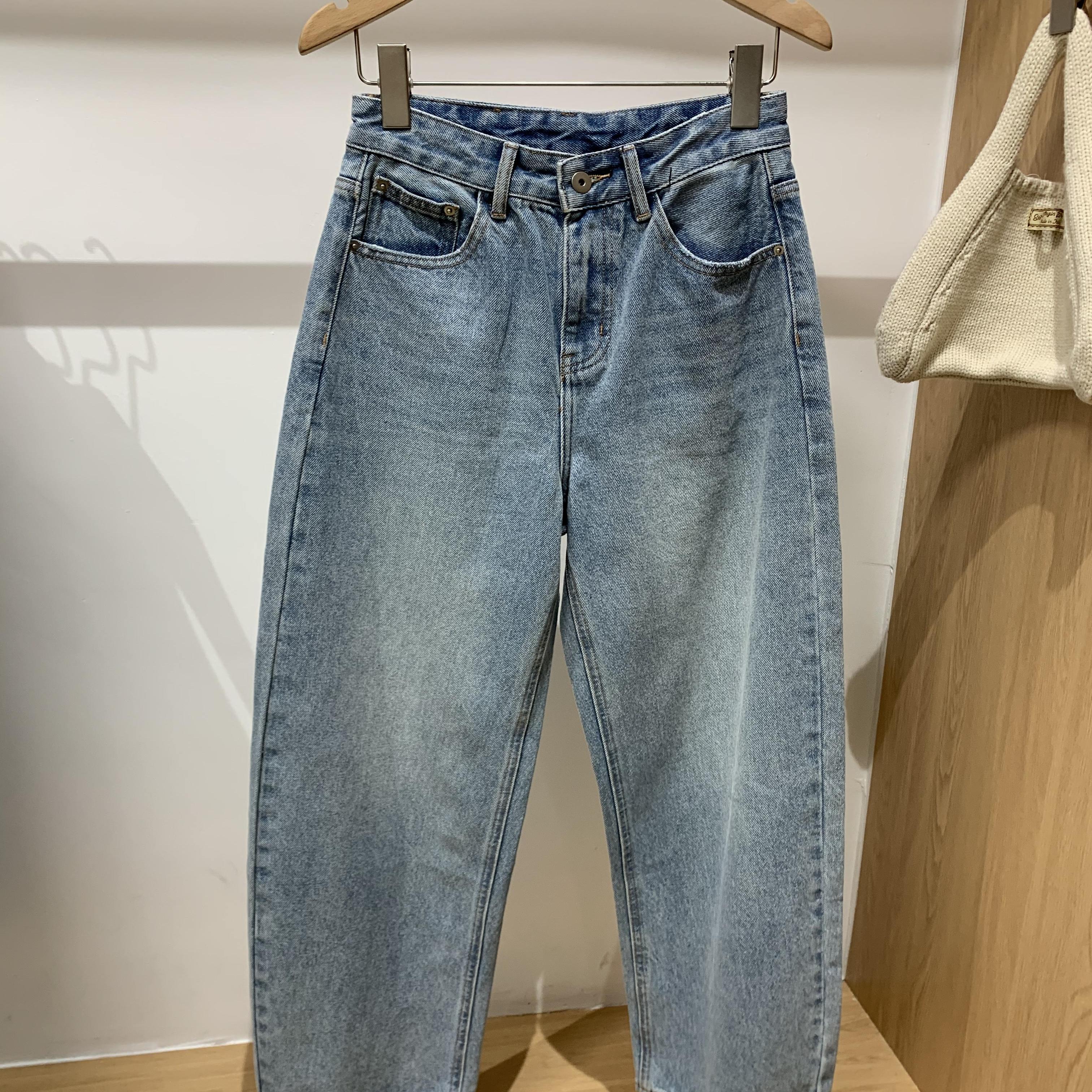 2025新款GL3622复古水洗牛仔裤春季高腰显瘦宽松镰刀裤阔腿长裤