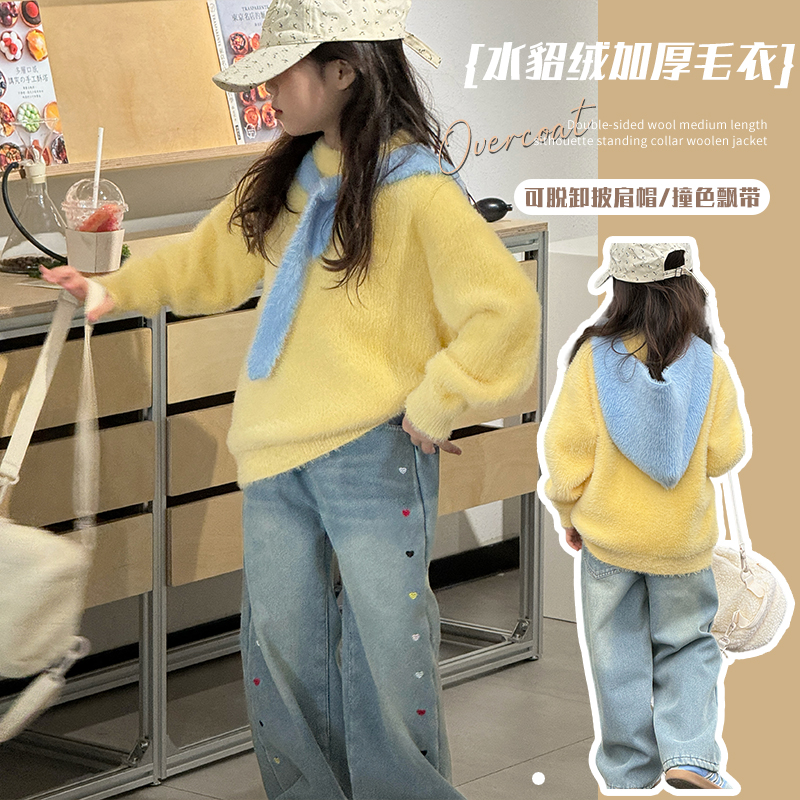 女童毛衣冬季新款韩版套头水貂绒