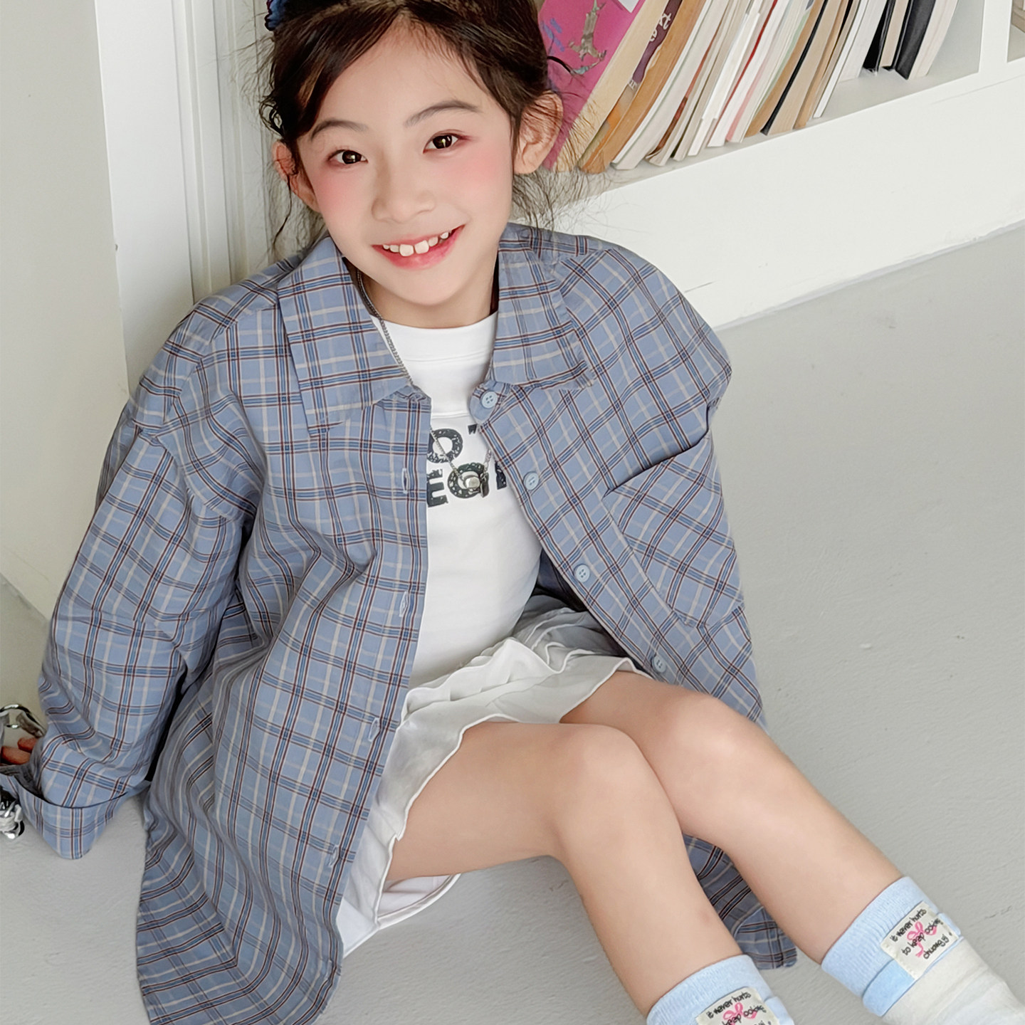 女童衬衫春装2026新款大童时髦格子长袖衬衣初中生女孩宽松外套潮,童装/婴儿装/亲子装,衬衫,淘宝优惠券,粉丝福利购,淘宝优惠卷