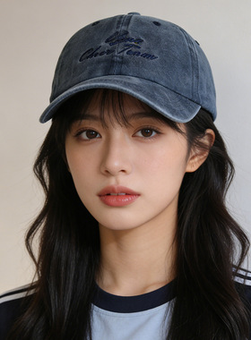 帽子女款2026新款灰色牛仔棒球帽防晒遮阳帽水洗做旧款刺绣鸭舌帽