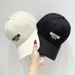 秋季新款韩版显脸小百搭刺绣BOSTON棒球帽子女大头围软顶鸭舌帽男