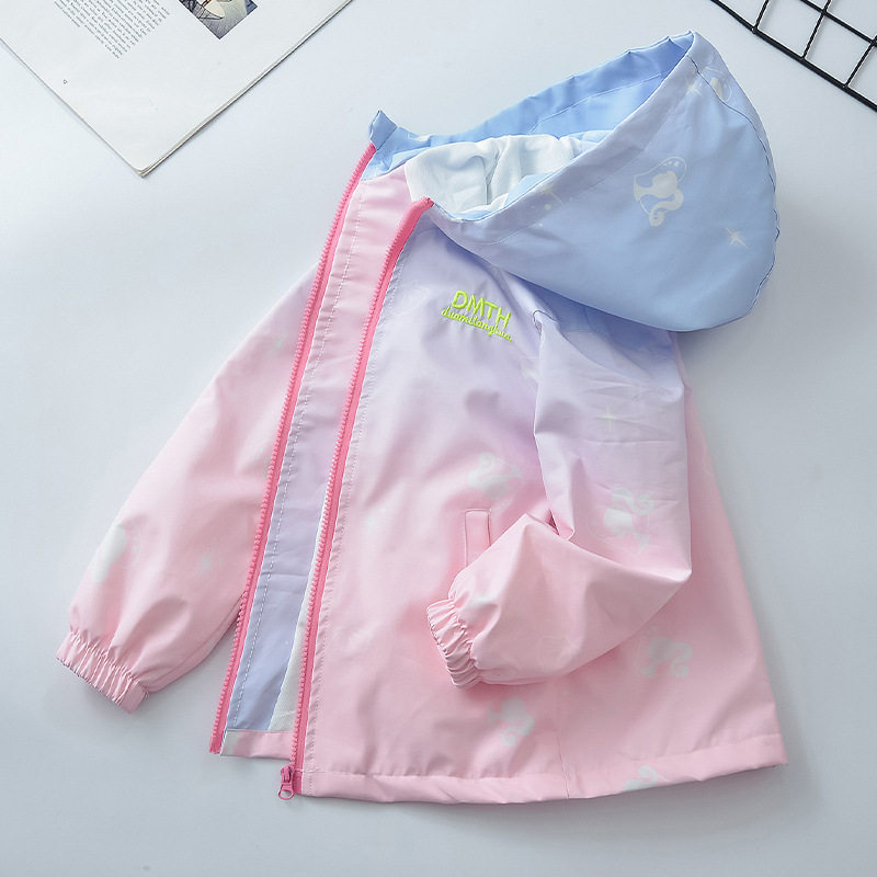 女童连帽冲锋衣防风保暖渐变色