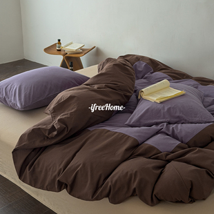 床品被套 感撞色纯棉亲肤柔软四季 ins简约全棉水洗棉四件套 时尚