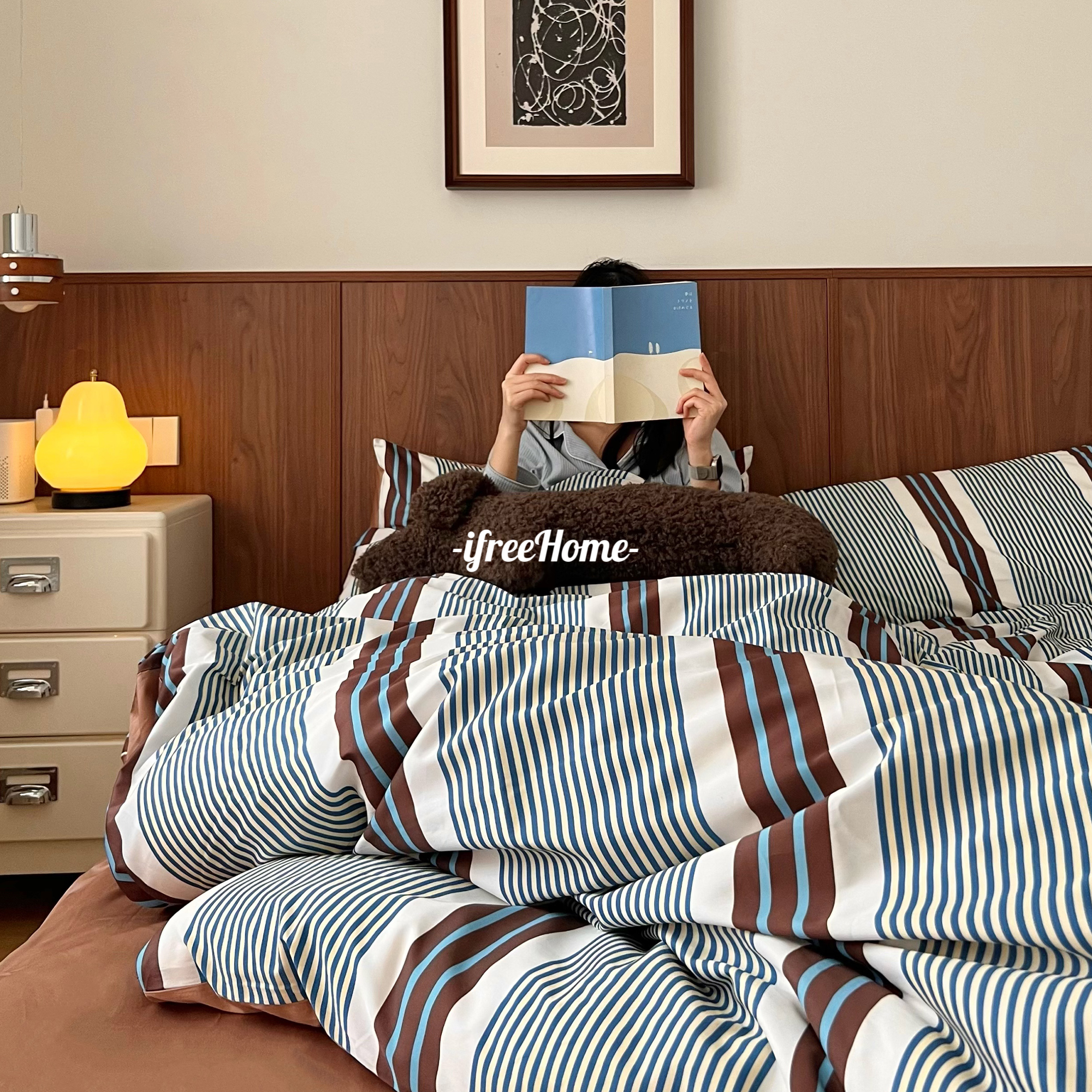 ifreeHome原创 中古条纹100s全棉贡缎A类四件套纯棉顺滑四季床品