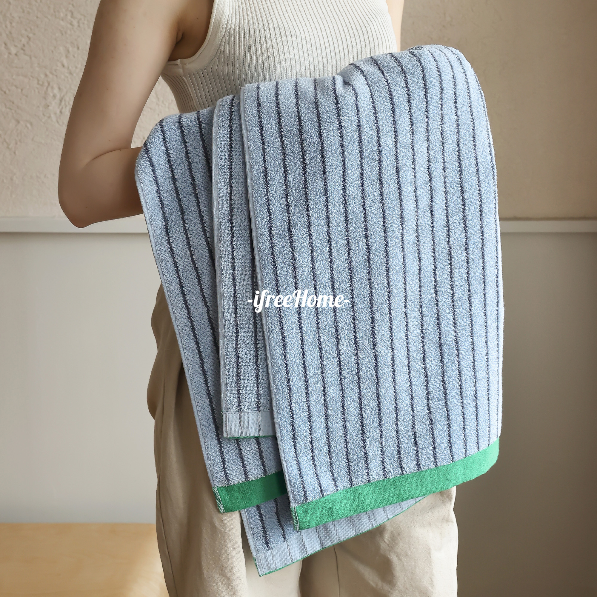 北欧风简约时尚细条纹精梳棉毛巾