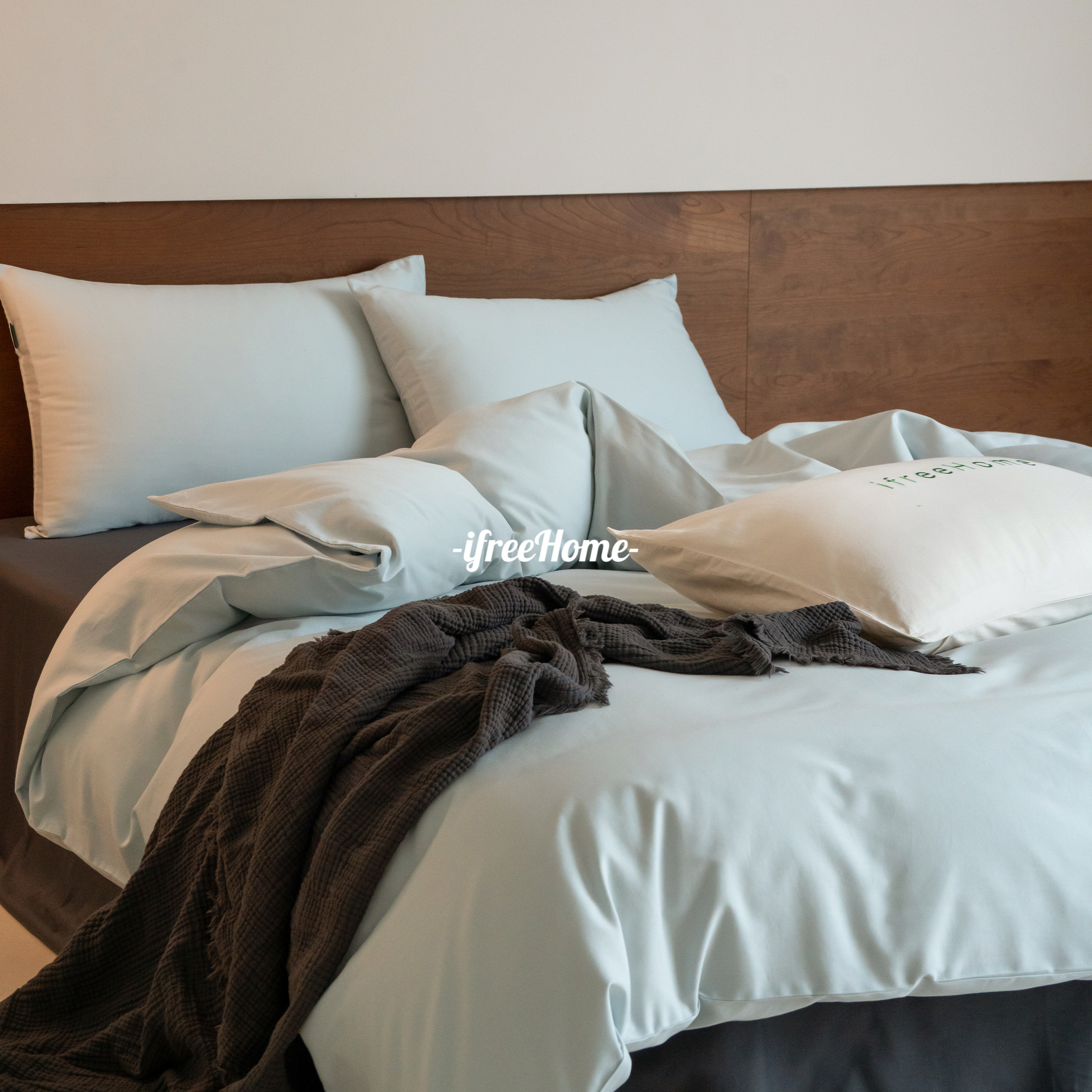 纯色双拼水洗贡缎四季床品四件套