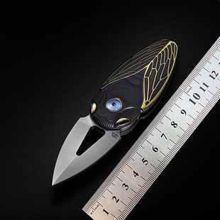 RIKE机械蝉一体钛柄 M390刀片折叠小刀项链迷你刀高端小刀