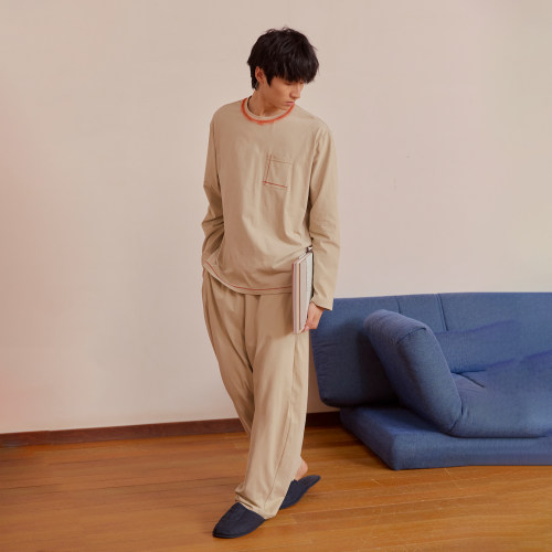 男士纯棉针织磨毛套头长袖家居服