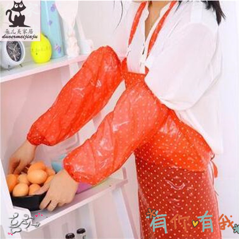 防水围裙罩衣防油袖套结实透明胶围裙女家务长款厨房PVC围裙套装