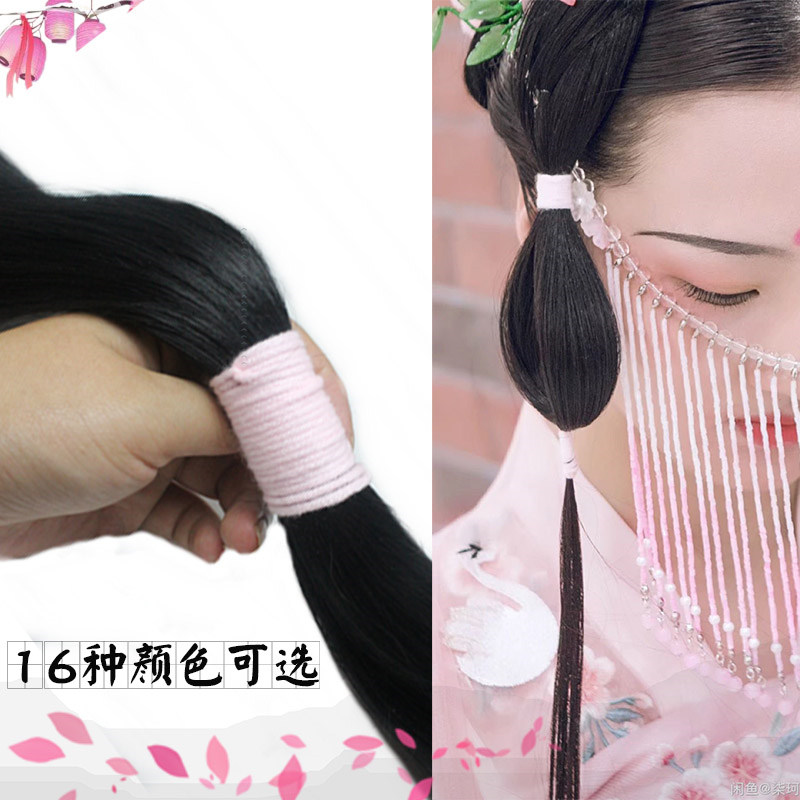 玉楼春正红色头饰古风汉服宋明制妆造孔雀蓝浅粉肤色毛线发圈头绳_虎窝淘
