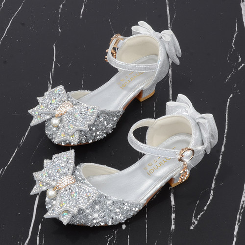 女童水晶鞋公主鞋小孩的高跟鞋