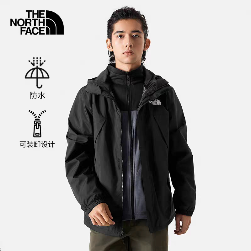 北面男防水软壳内胆冲锋衣三合一