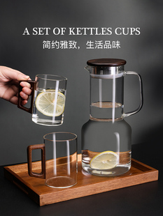 高档家用冷水壶水杯玻璃套装耐高温凉水壶大容量泡茶壶饮料高级感