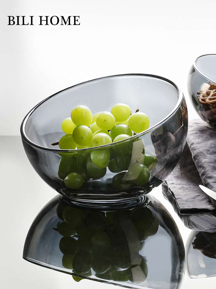 水果盘高级灰轻奢高档家用新款意式玻璃碗好看客厅茶几精致盘子大