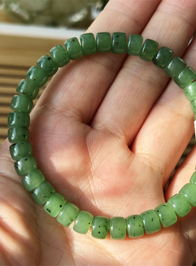 天然和田玉碧玉手链直切珠原物实拍正品A货和田玉石单圈碧玉手串