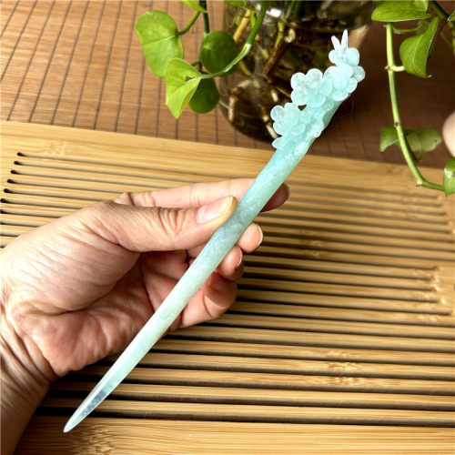天然岫玉发簪蓝冰梅花玉簪原物实拍正品岫岩玉石天青冻发簪玉簪子