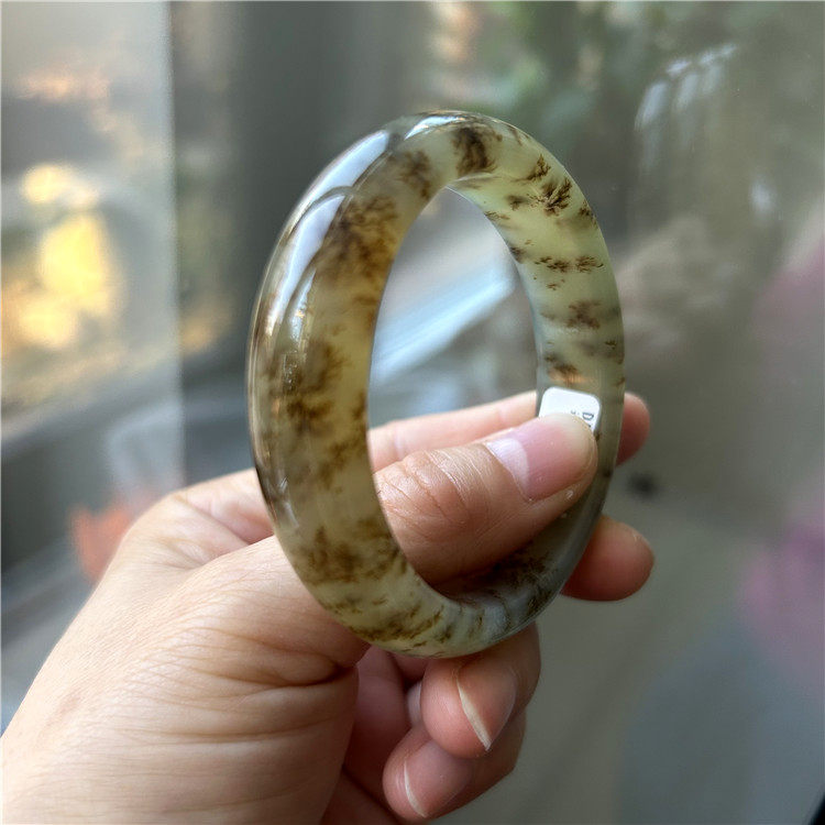 天然岫玉手镯水草正品岫岩玉镯子