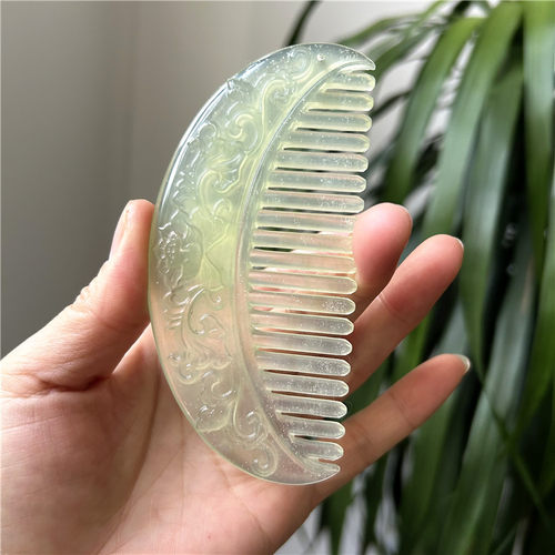 正品天然岫玉梳子玉石梳子