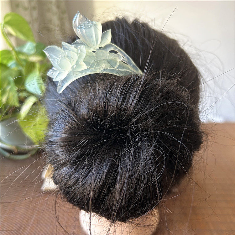 天然岫玉发簪手工玉簪子岫玉步摇正品A岫岩玉石发簪岫玉玄月发簪