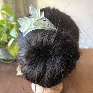 天然岫玉发簪手工玉簪子岫玉步摇正品A岫岩玉石发簪岫玉玄月发簪