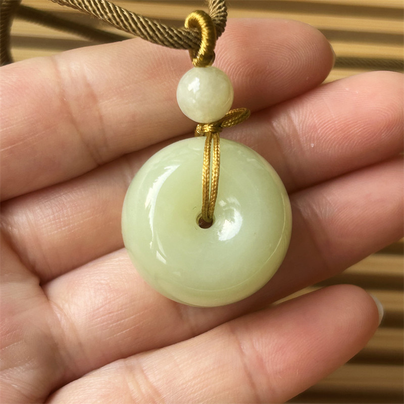 天然黄白老玉平安扣吊坠一物一图正品A货和田玉黄玉厚平安扣挂件