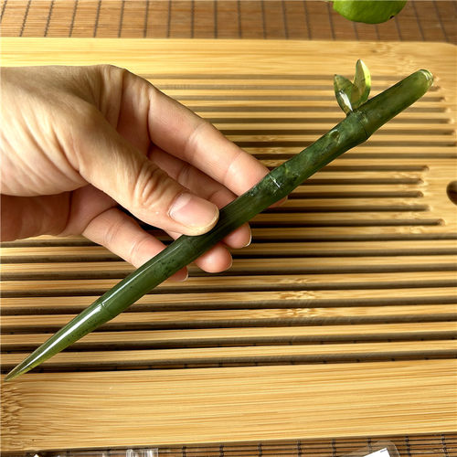 天然岫玉发簪绿冰竹子玉簪原物实拍正品岫岩玉180料汉服玉石发钗