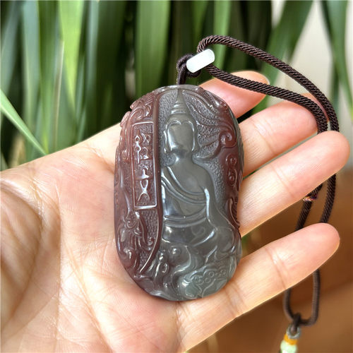 天然紫绿玛瑙手把件秦紫玉无相佛