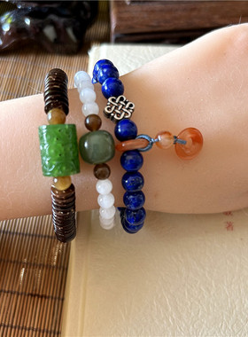 天然和田玉手链一物一图多款手工男女青金石手串南红搭配碧玉手串