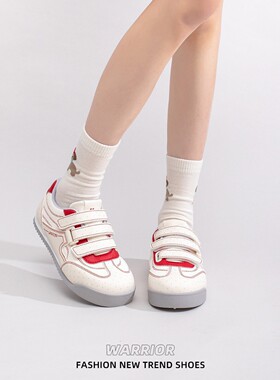 回力WXY-Q101N魔术贴板鞋女2026春款红色皮面运动鞋百搭小白鞋