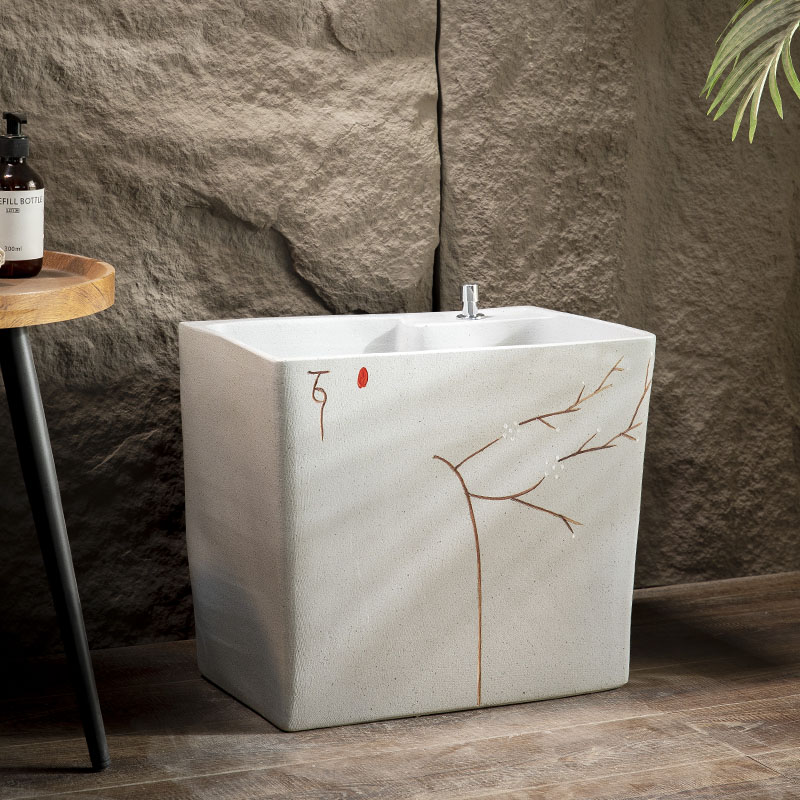 高温烧制艺术手绘长方形拖把池