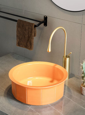 橙色台上盆洗手盆单盆庭院水池台盆简易阳台面盆家用洗脸盆卫生间