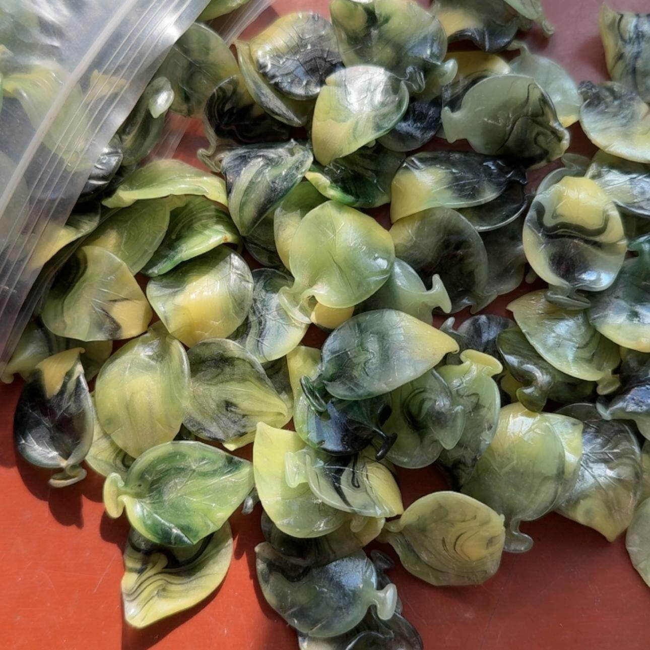 老料绝版玫瑰叶子古风头饰diy盆景手工发簪琉璃料器花瓣饰品配件