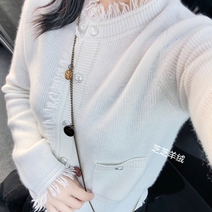 百分百山羊绒小香风圆领长袖羊绒衫针织开衫女外套纯色上衣