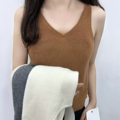 百分百纯山羊绒v领宽肩带打底衫背心吊带羊绒衫针织衫百搭保暖