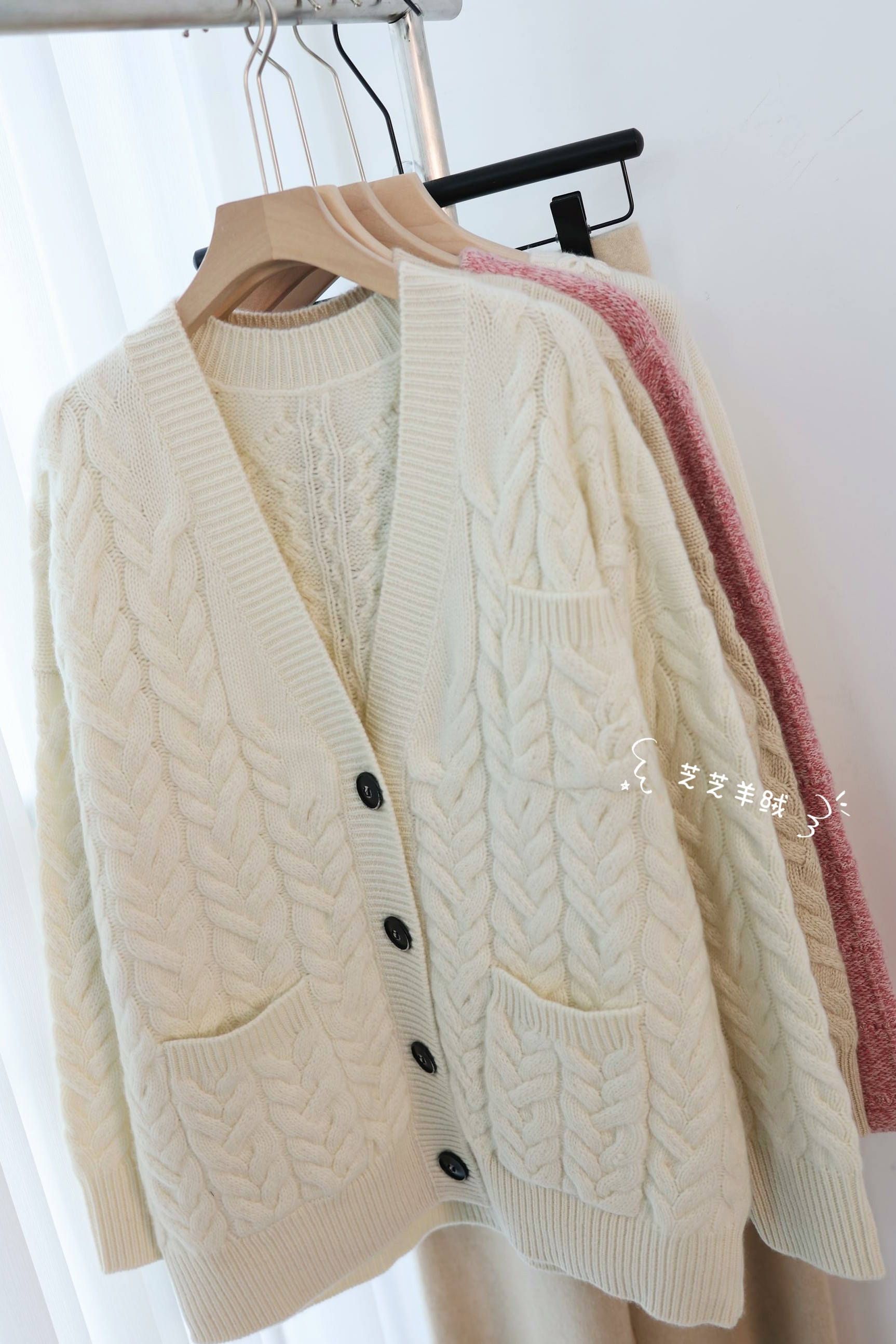 100%纯山羊绒衫五星家麻花纯色V领长袖针织开衫毛衣外套宽松厚