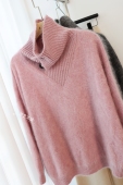 针织衫 100%纯山羊绒衫 拉毛拉绒翻领高领两用领套头长袖 毛衣宽松