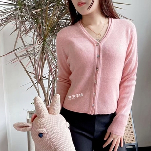 百分百纯山羊绒衫针织开衫女显瘦V领长袖毛衣外套打底外穿上衣