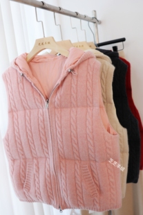 百分百山羊绒衫连帽麻花两面穿95皖西大白鹅绒羽绒服马甲背心