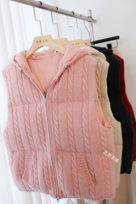 百分百山羊绒衫连帽麻花两面穿95皖西大白鹅绒羽绒服马甲背心