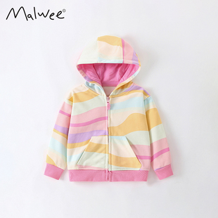 女童外套春秋款洋气彩印休闲上衣欧美儿童连帽拉链开衫小女孩卫衣