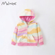 女童外套春秋款 小女孩卫衣 洋气彩印休闲上衣欧美儿童连帽拉链开衫