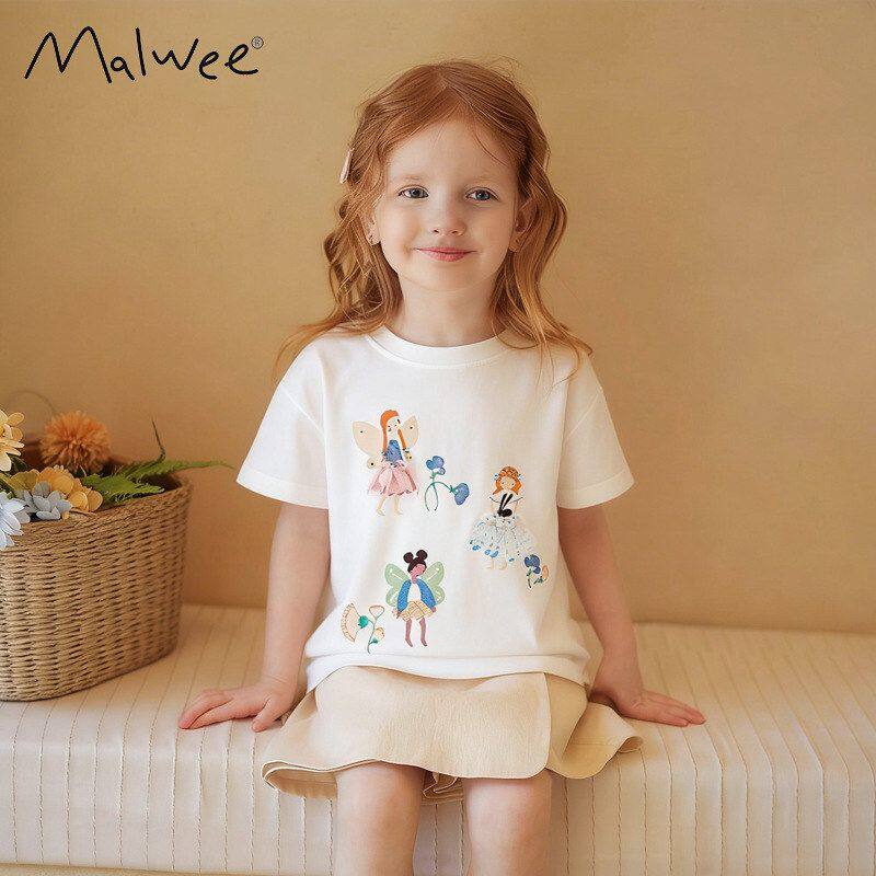 跨境malwee女童T恤衫夏季新款圆领短袖欧美中小童洋气白色上衣