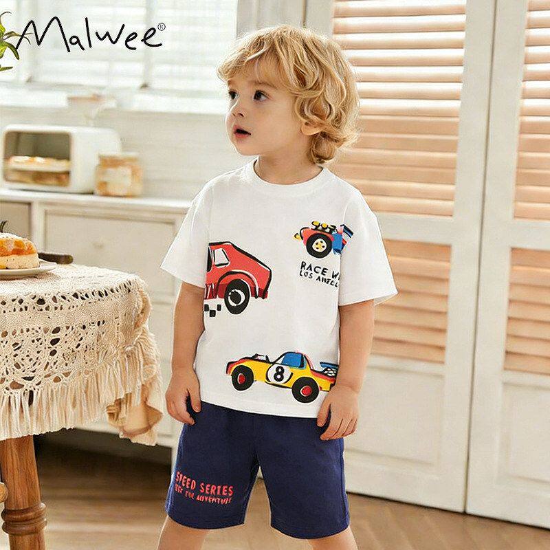 malwee男童装欧美风格短袖短裤两件套童裤套装夏季儿童时尚休闲装
