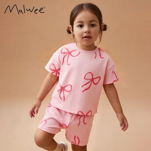 malwee女童两件套2026夏装新款可爱小女孩洋气印花欧美中小童套装