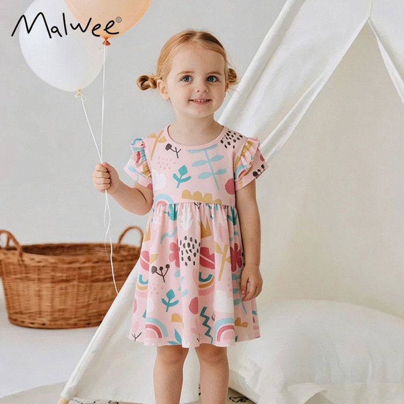 跨境malwee女童连衣裙夏装新款可爱圆领短袖欧美中小童洋气公主裙