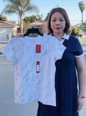 Lisa姐姐美国直邮 guess白色短袖T恤烫金全签名款女款