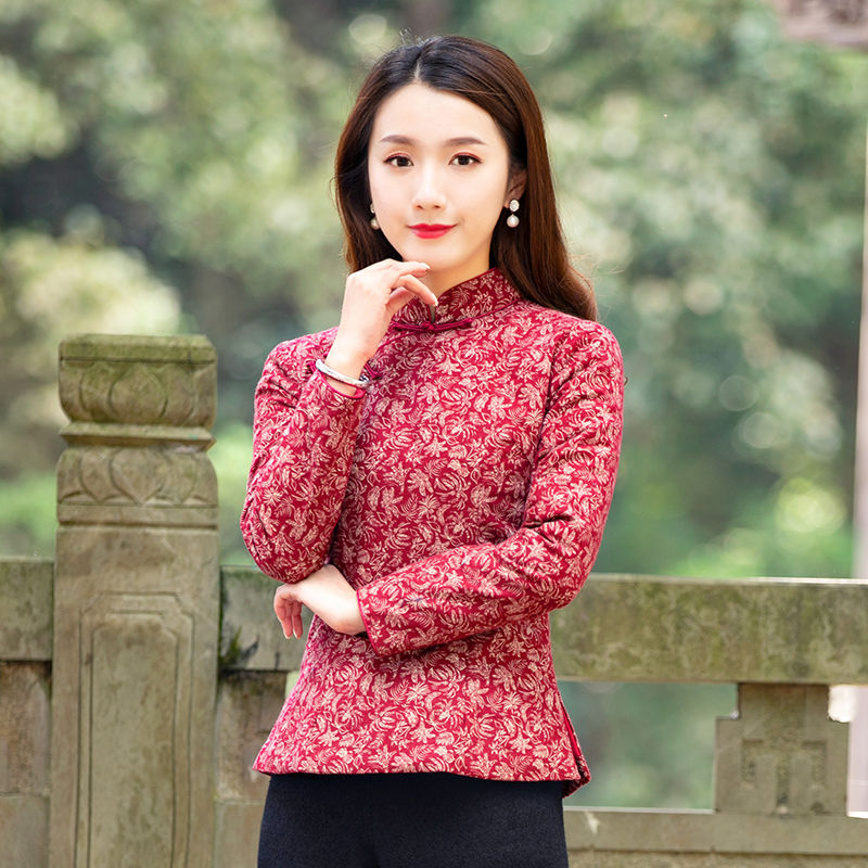 冬季仿棉衣上衣唐装女冬装加厚年轻款复古旗袍小仿棉袄中国风女装