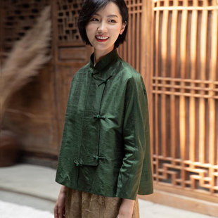 仿真丝双宫中式文艺复古优雅短唐装女宽松显瘦立领汉服女外套上衣